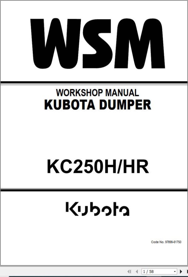 Kubota Dumper KC250H KC250HR Workshop Manual 97899 61750 1