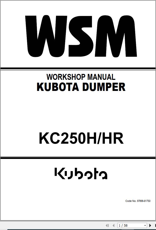 Kubota Dumper KC250H KC250HR Workshop Manual 97899 61750 1
