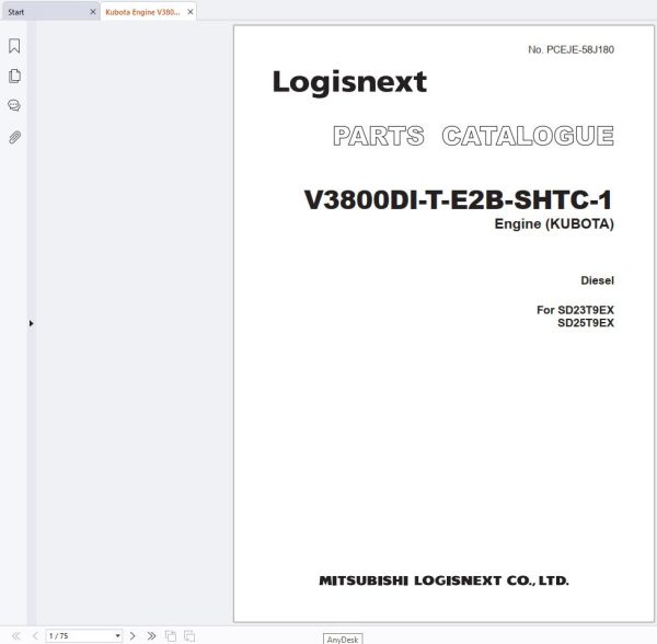 Kubota Engine V3800Dl T E2B SHTC 1 For Mitsubishi SD23T9EX SD25T9EX Parts Catalog (1)