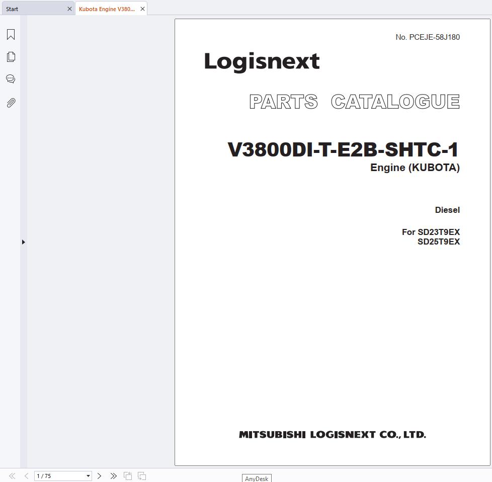 Kubota Engine V3800Dl T E2B SHTC 1 For Mitsubishi SD23T9EX SD25T9EX Parts Catalog (1)