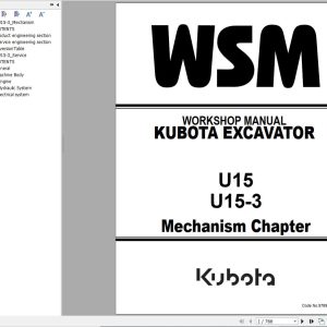 Kubota Excavator U15 U15 3 Workshop Manual 97899 61482 1