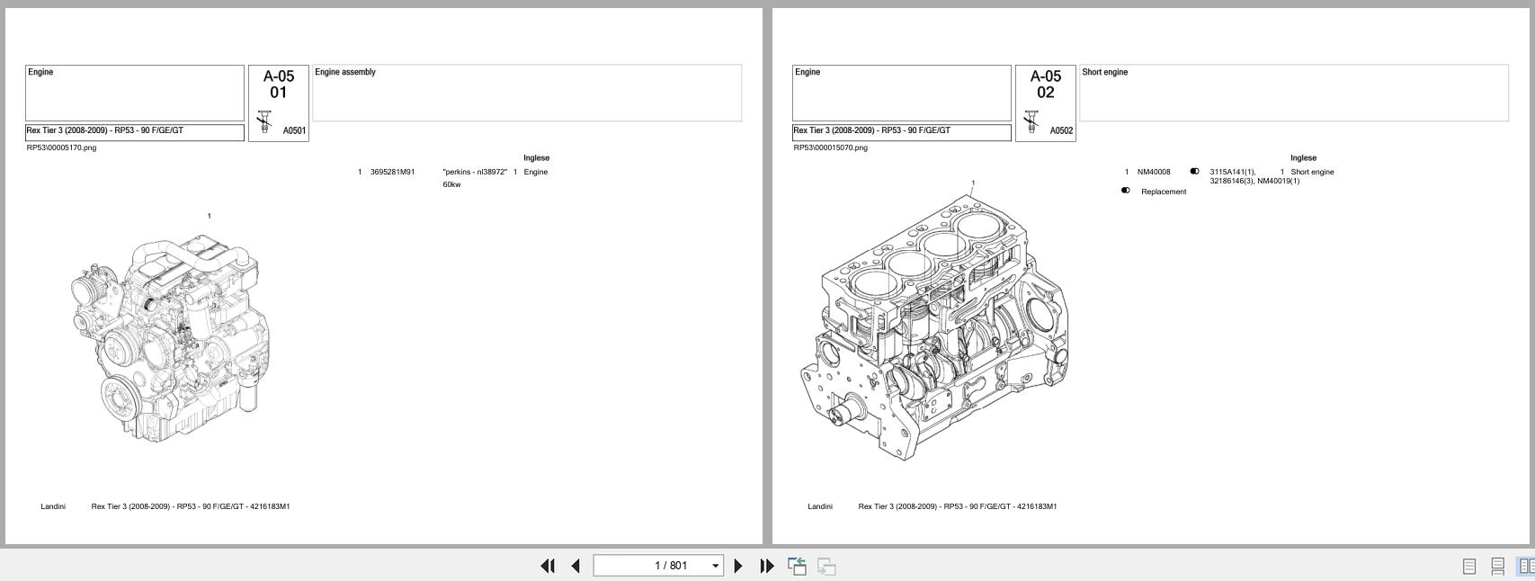 Landini Tractor Rex Tier 3 2008 2009 RP53 90 F GE GT Parts Catalog 4216183M1 1