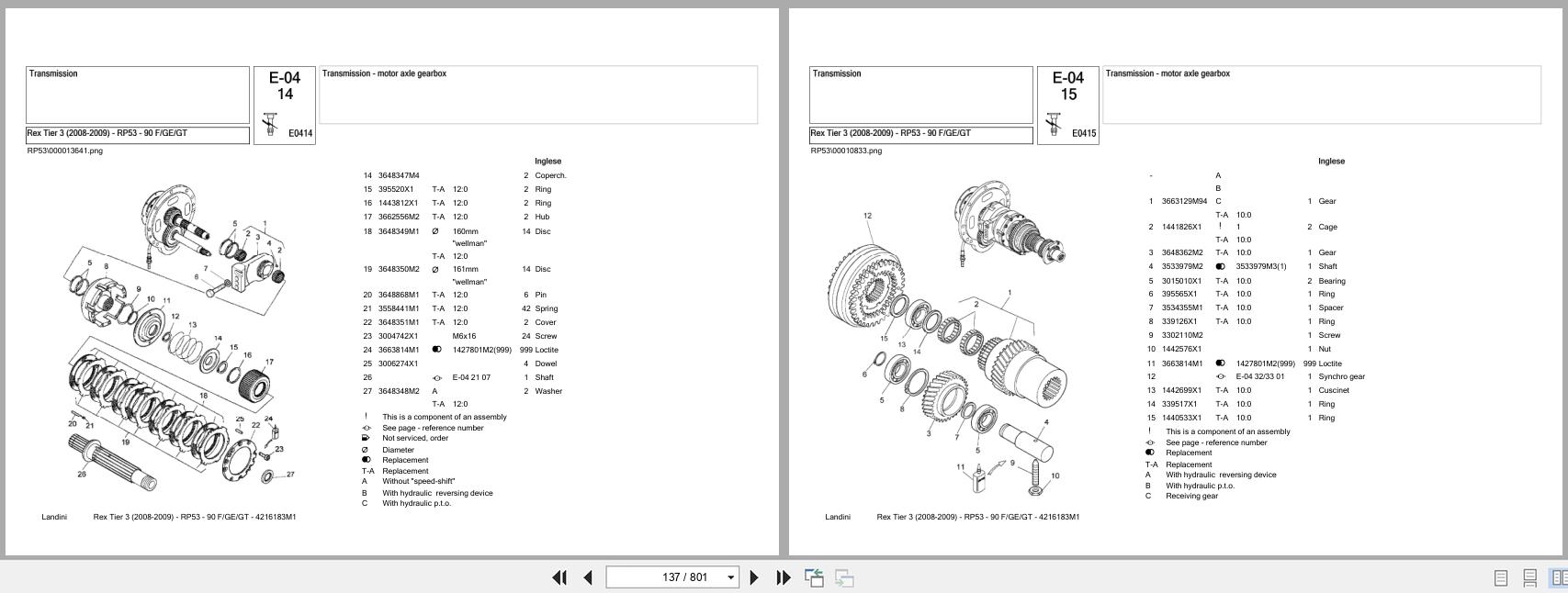 Landini Tractor Rex Tier 3 2008 2009 RP53 90 F GE GT Parts Catalog 4216183M1 3