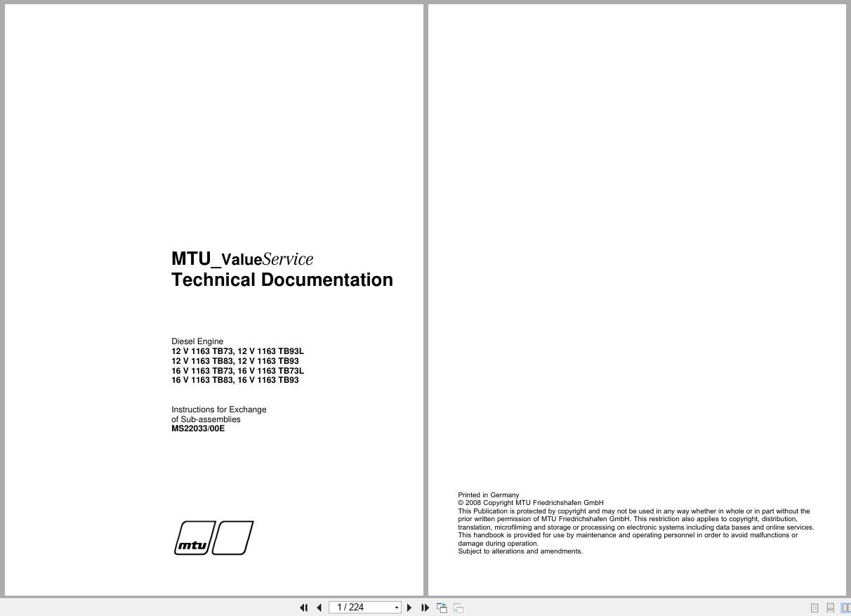 MTU Diesel Engine 12 V 1163 TB73 to 16 V 1163 TB93 Technical Documentation MS22033 00E 1