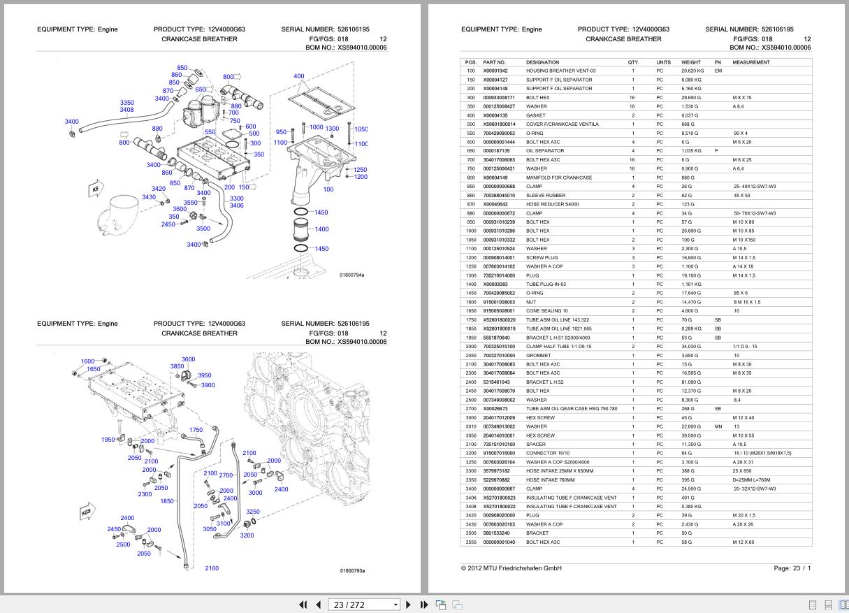 MTU Engine 12V4000G63 SN 526106195 Parts Catalog (2)