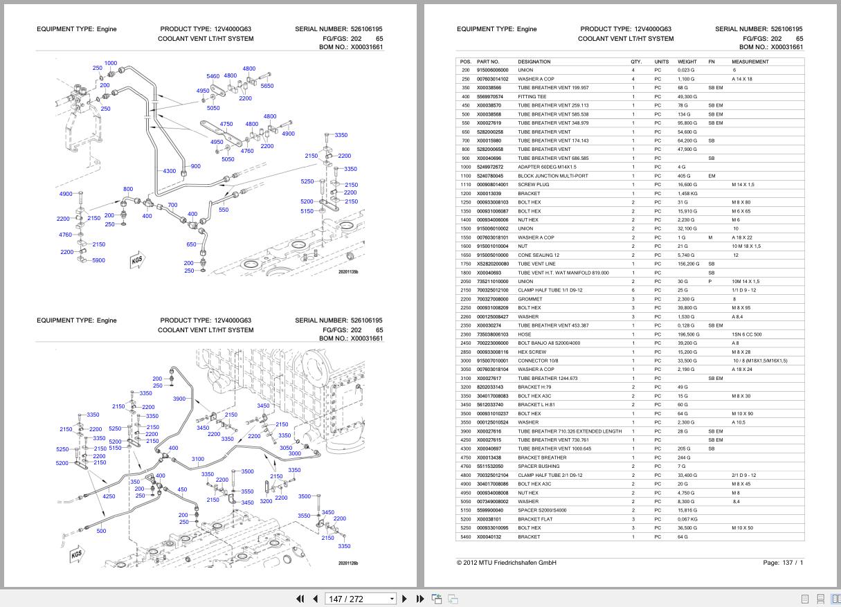 MTU Engine 12V4000G63 SN 526106195 Parts Catalog (3)