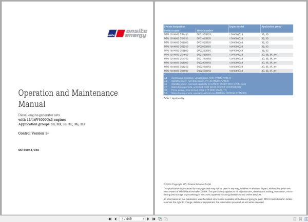 Mtu Engine 12V4000Gx3 16V4000Gx3 Operation And Maintenance Manual Ss180014 04E 1