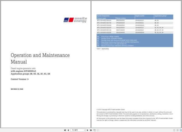 Mtu Engine 20V4000Gx3 Operation And Maintenance Manual Ss180015 04E 1