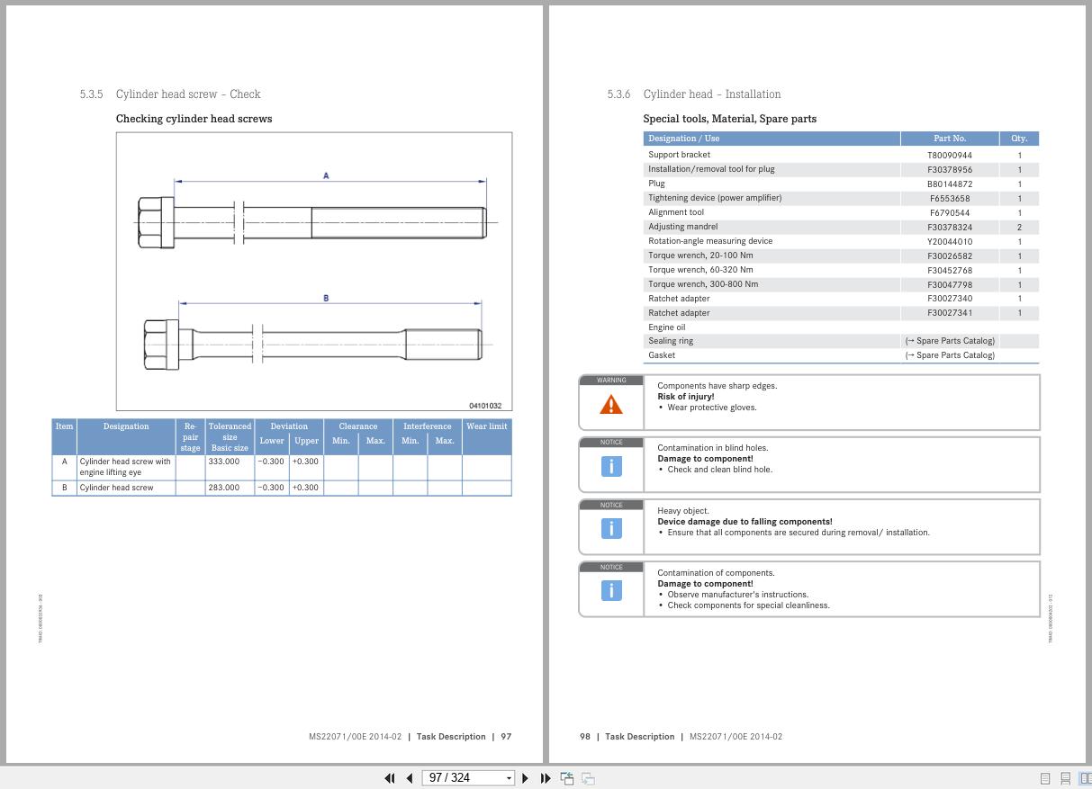 MTU Engine 20V4000Gx3x Instructions for Exchange of Subassemblies MS22071 00E 2