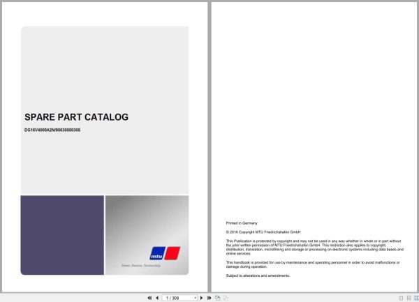 Mtu Engine Dg16V4000A2N Sn 95030500305 Parts Catalog (1)