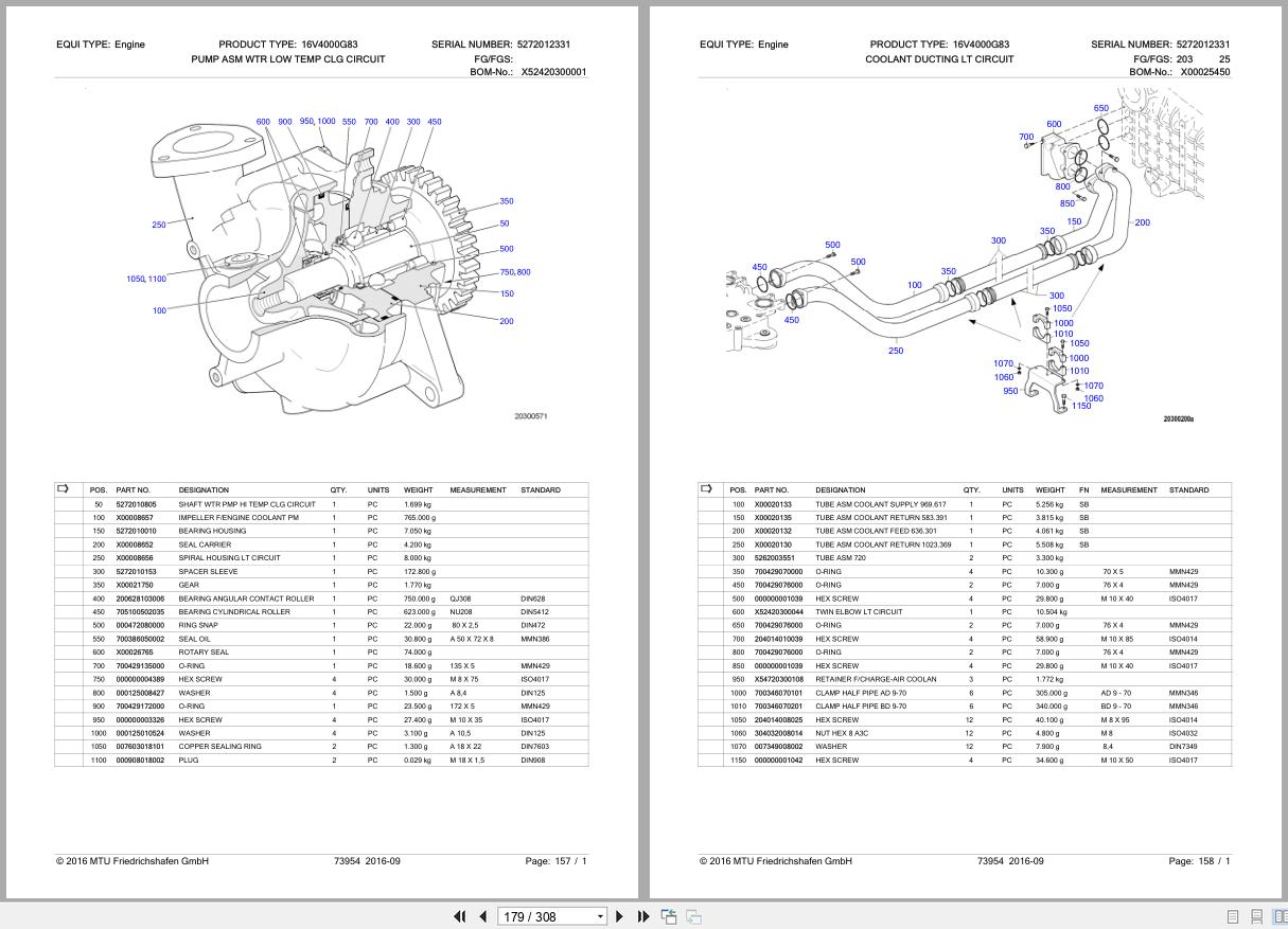 MTU Engine DG16V4000A2N SN 95030500305 Parts Catalog (3)