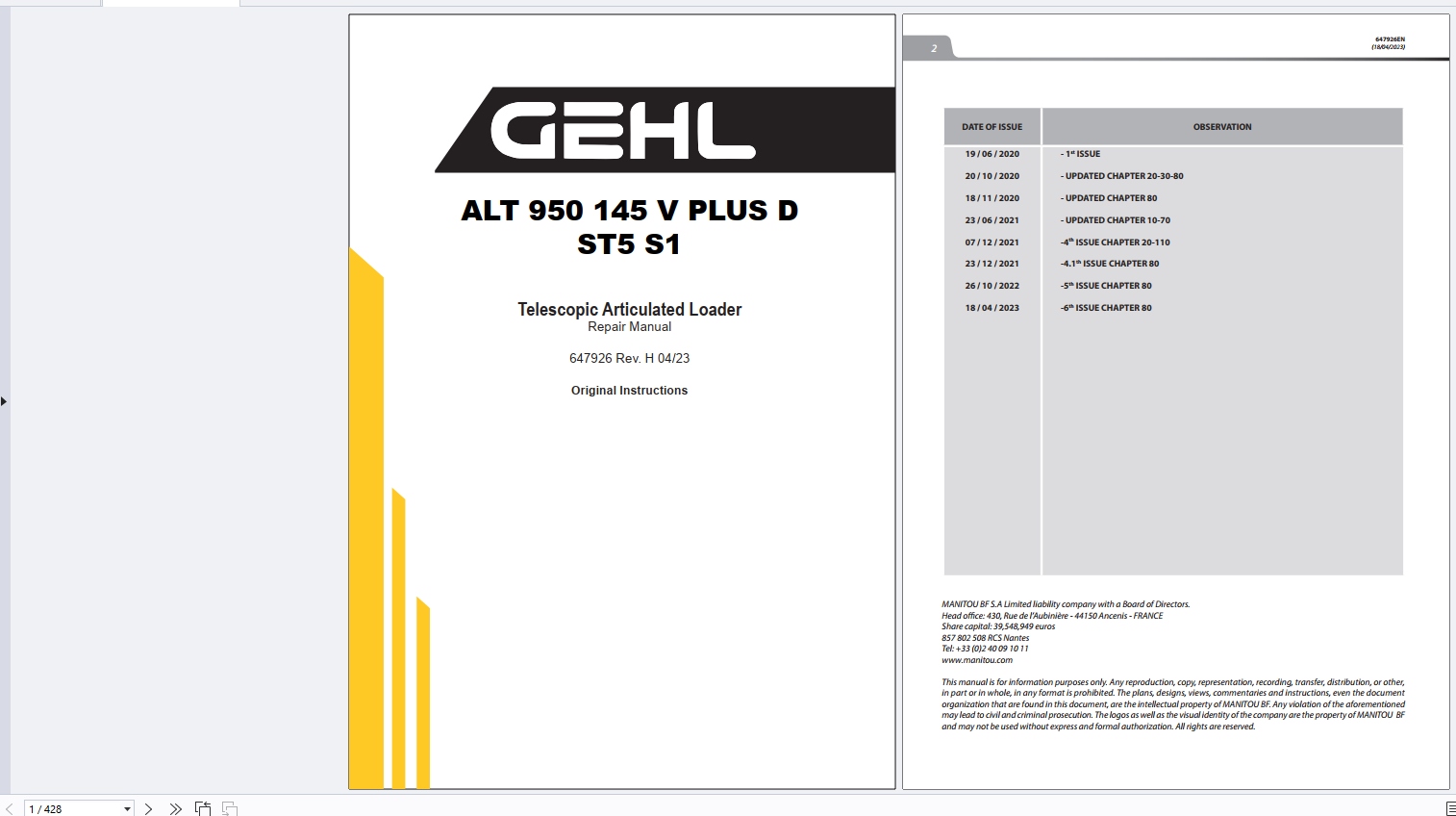 Manitou Articulated Loader AL ALT Series Service Operator Part Manual Update 2024 (6)
