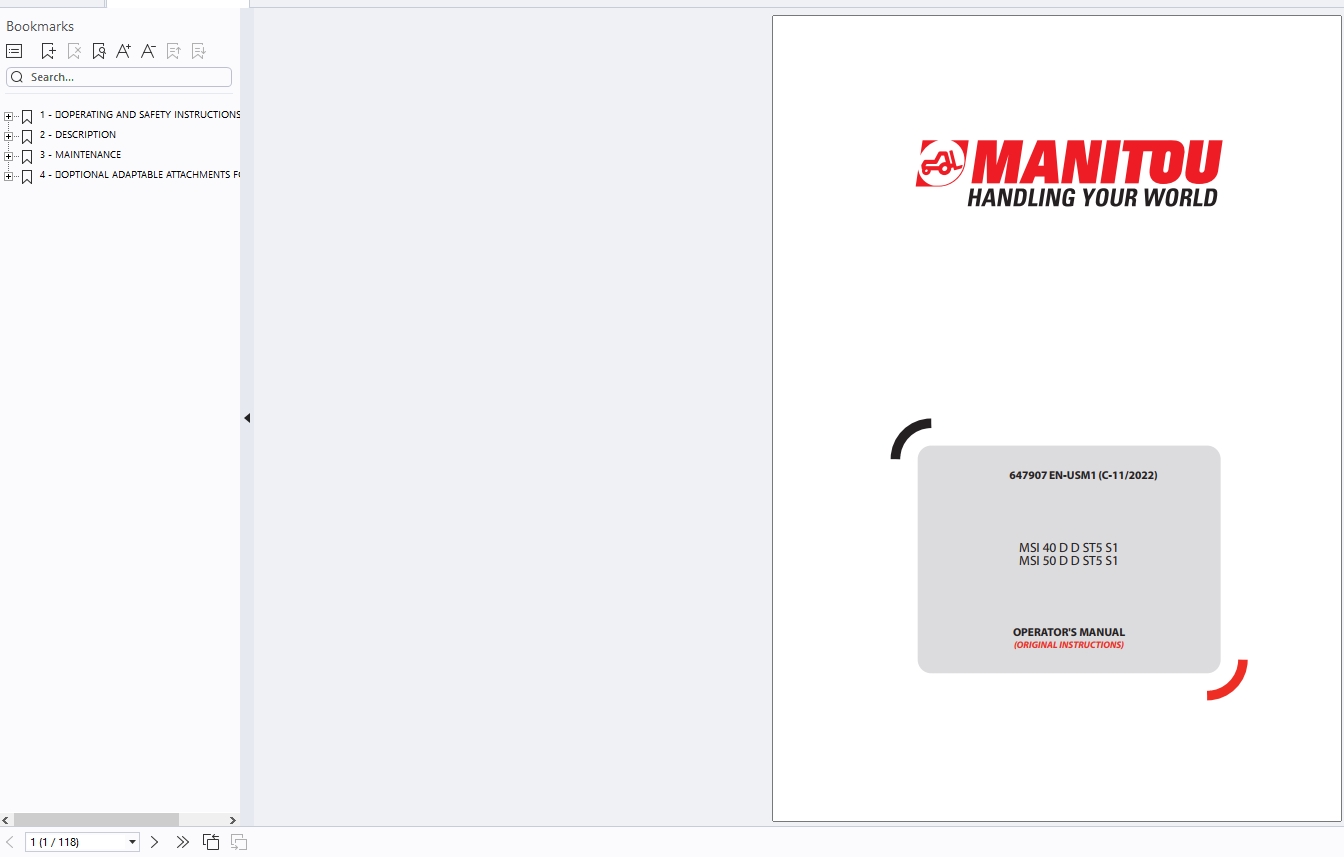Manitou Forklift MSI Series Service Operator Part Manual Update 2024 (5)