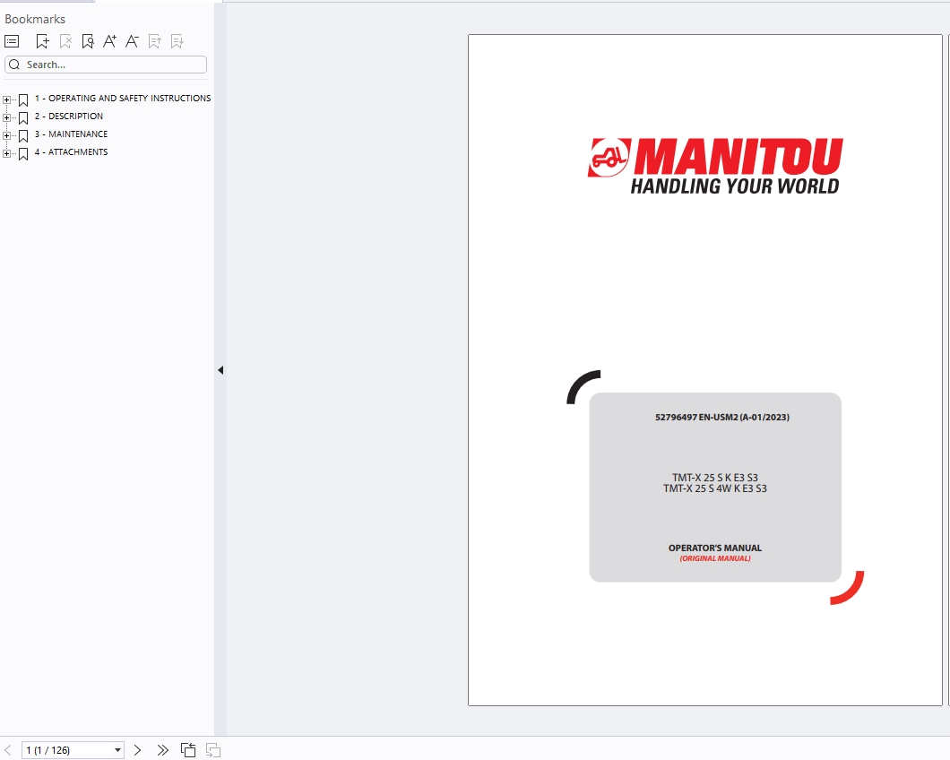 Manitou Forklift TMT TMT X Series Service Operator Part Manual Update 2024 (4)
