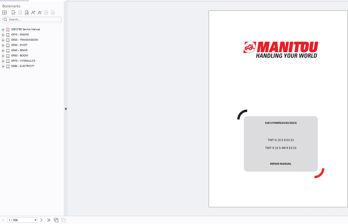 Manitou Forklift TMT TMT X Series Service Operator Part Manual Update 2024 (5)