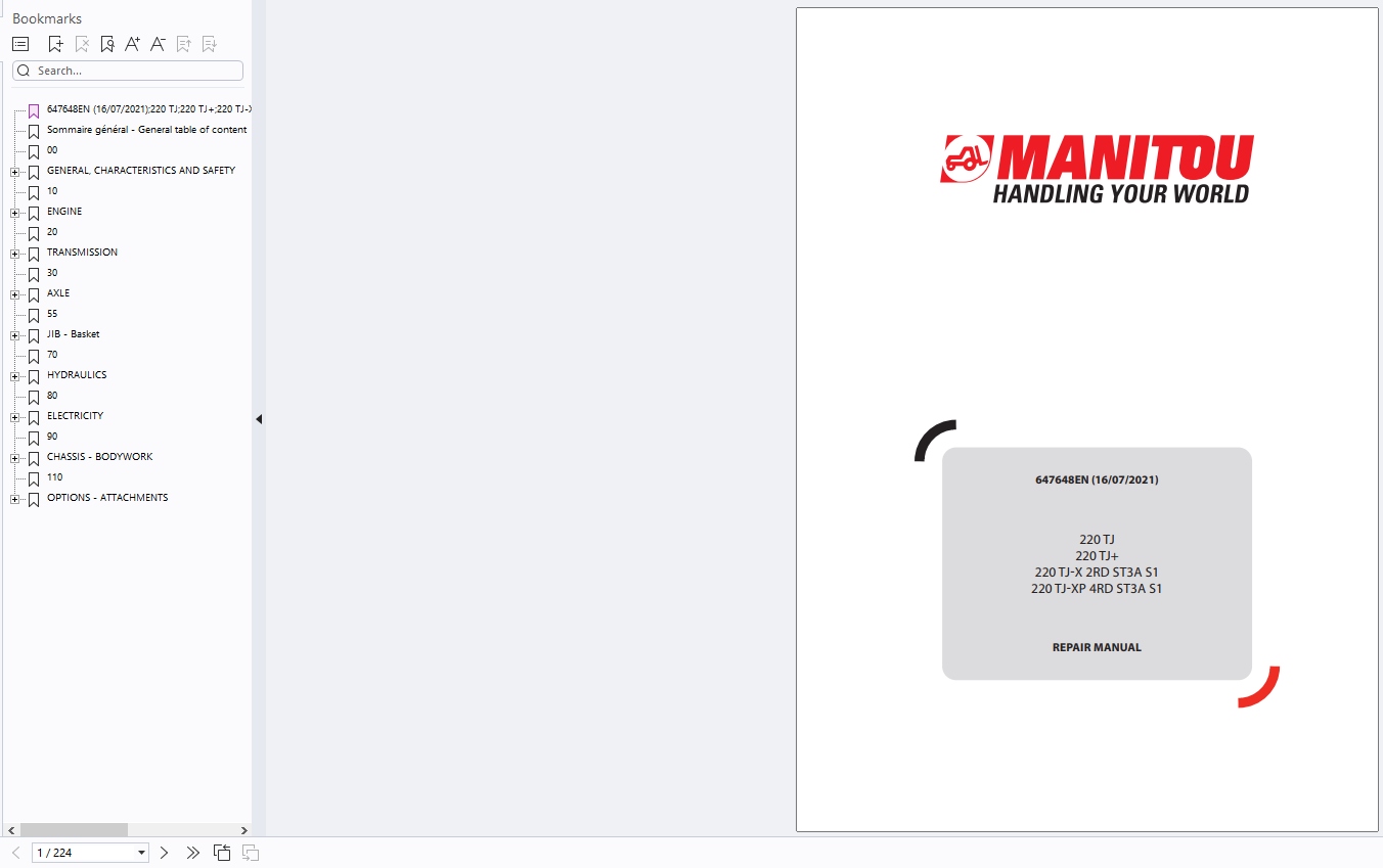 Manitou TJ TJP TJ X TJ XP Series Service Operator Part Manual Update 2024 (2)