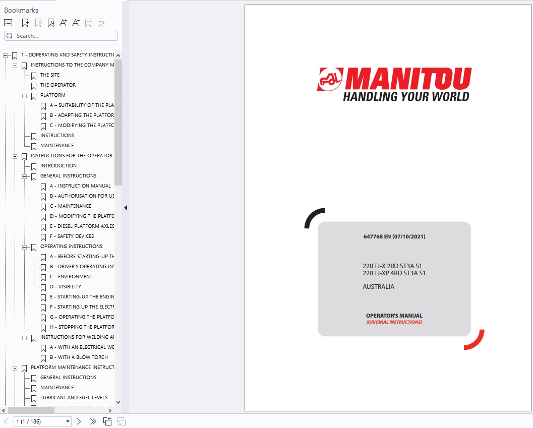 Manitou TJ TJP TJ X TJ XP Series Service Operator Part Manual Update 2024 (5)