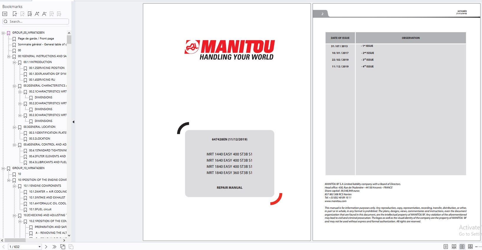 Manitou Telehandler MRT MRT X Series Service Operator Part Manual Update 2024 (4)