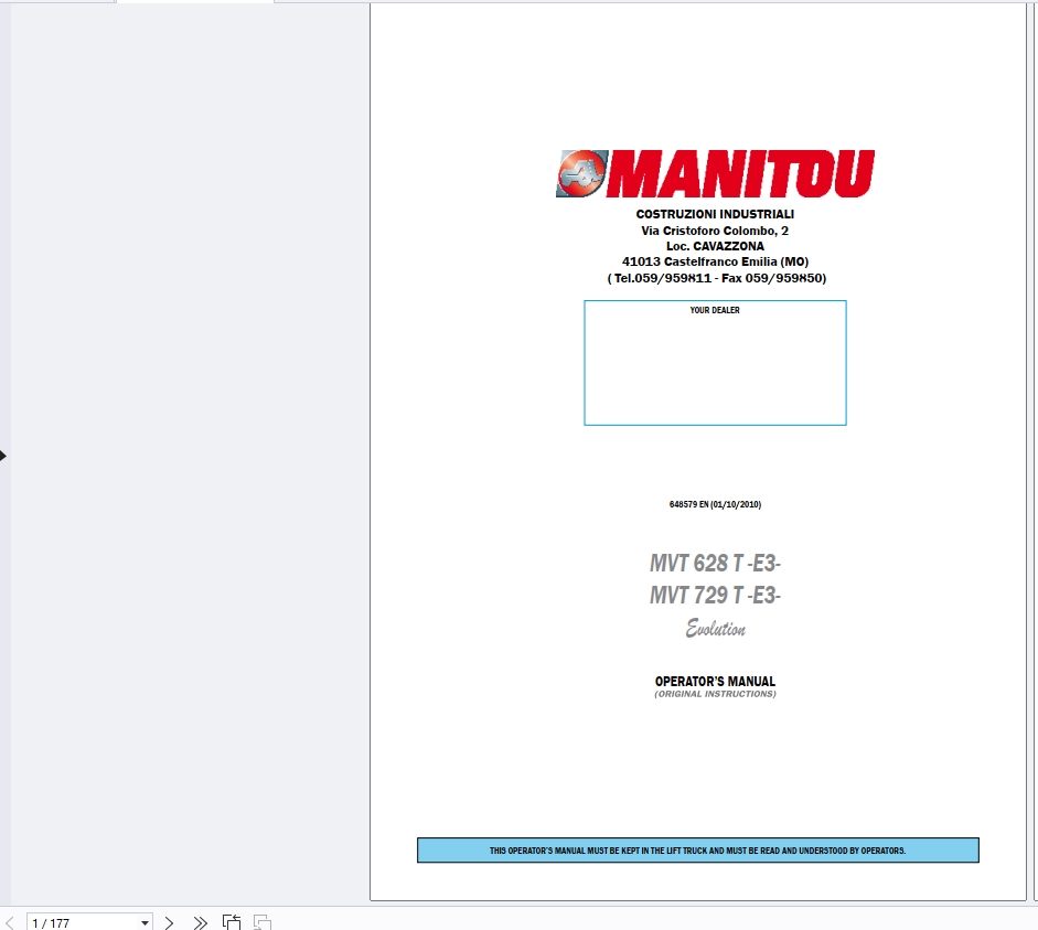 Manitou Telehandler MVT Series Service Operator Part Manual Update 2024 (4)