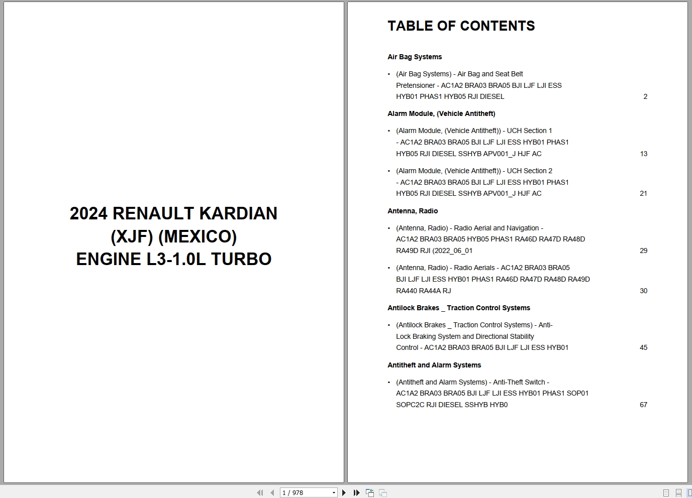 Renault Kardian XJF MEXICO 2024 Engine L3 1.0L Turbo Wiring Diagram (1)