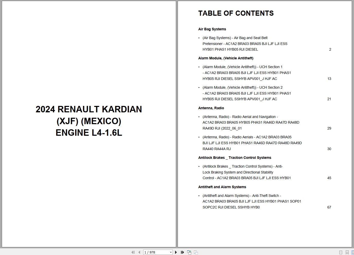 Renault Kardian XJF MEXICO 2024 Engine L4 1.6L Wiring Diagram (1)