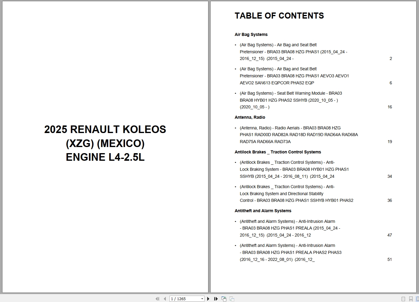 Renault Koleos XZG MEXICO 2025 Engine L4 2.5L Wiring Diagram (1)