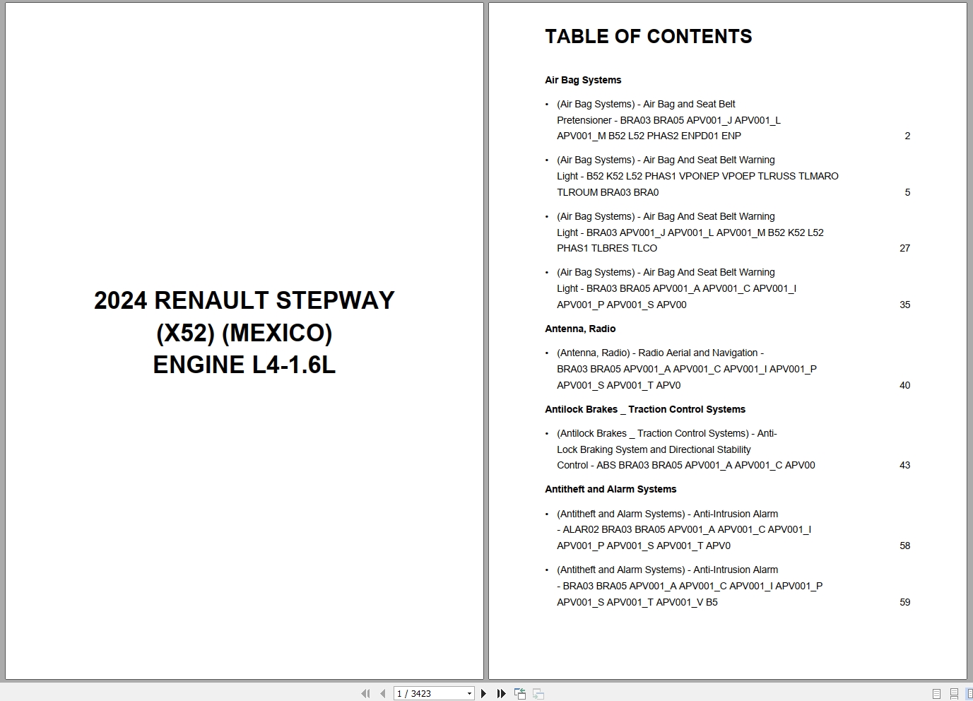 Renault Stepway X52 MEXICO 2024 Engine L4 1.6L Wiring Diagram (1)