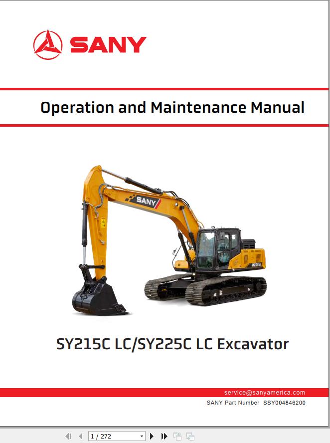Sany Excavator SY215C LC SY225C LC Operation and Maintenance Manual SSY004846200 1