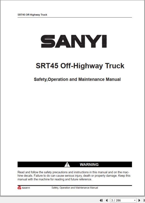 Sanyi Off Highway Truck SRT45 Operation and Maintenance Manual 1