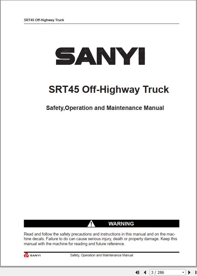 Sanyi Off Highway Truck SRT45 Operation and Maintenance Manual 1