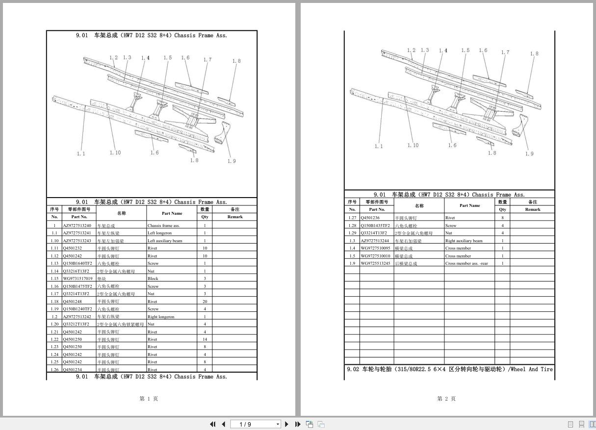 Sinotruk Howo Truck ZZ4257V3241W ZZ4257V3847B1 Parts Catalog 1