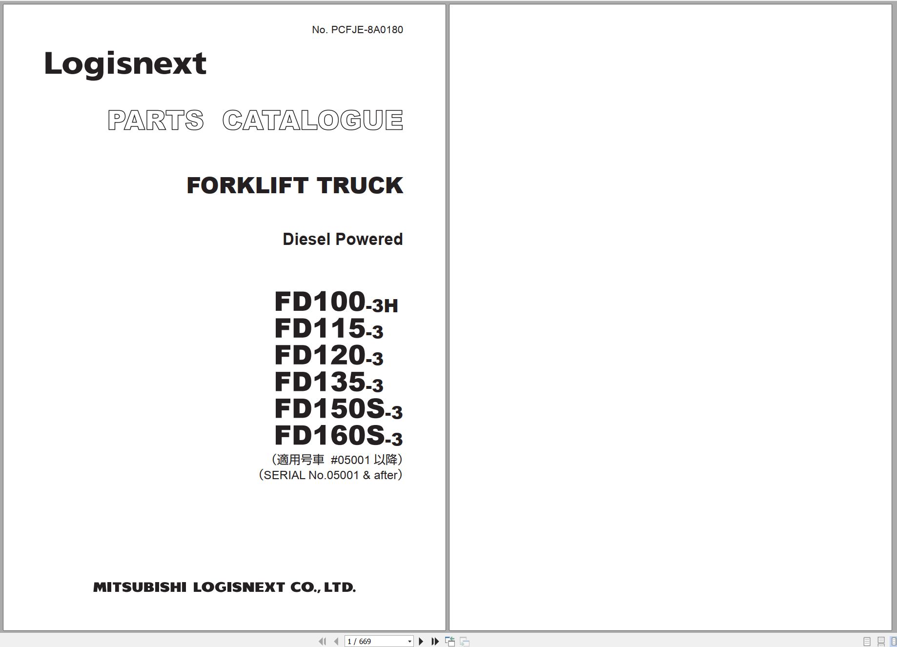 TCM Logisnext Forklift Truck FD100 3H to FD160S 3 Parts Catalog PCFJE 8A0180 1