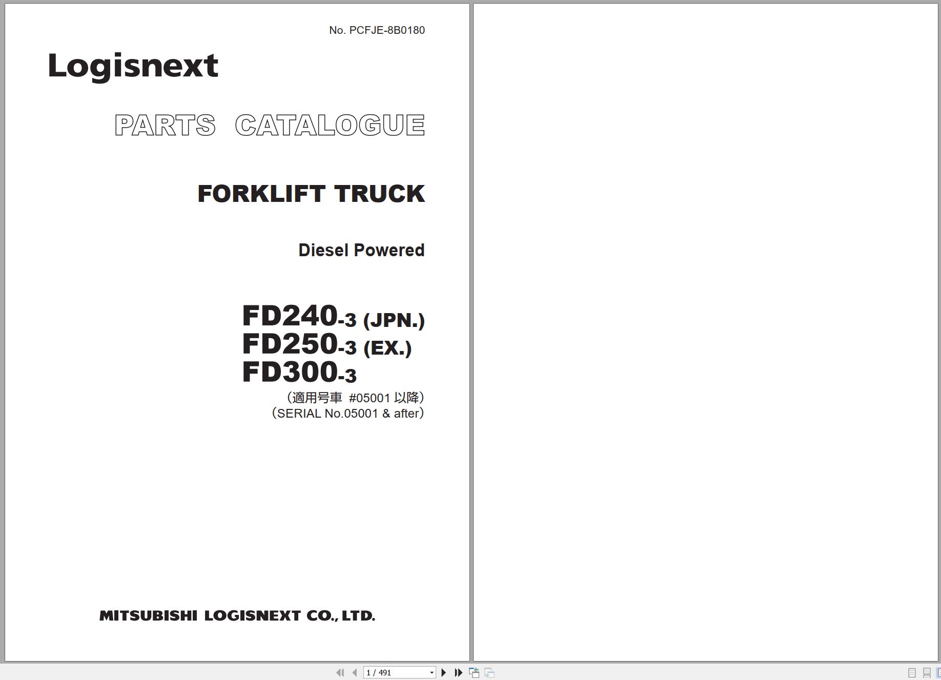 TCM Logisnext Forklift Truck FD240 3 to FD300 3 Parts Catalog PCFJE 8B01880 1