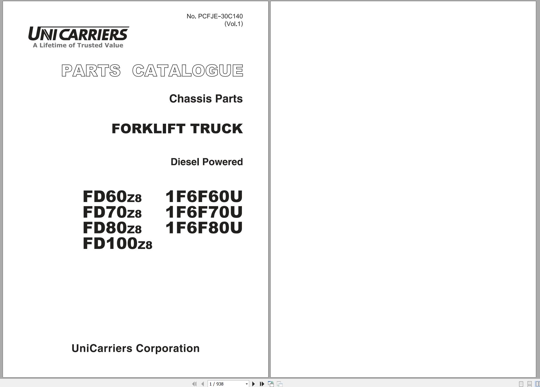 TCM UniCarriers Forklift Truck FD60Z8 to Parts Catalog PCFJE 30C140 2014 1