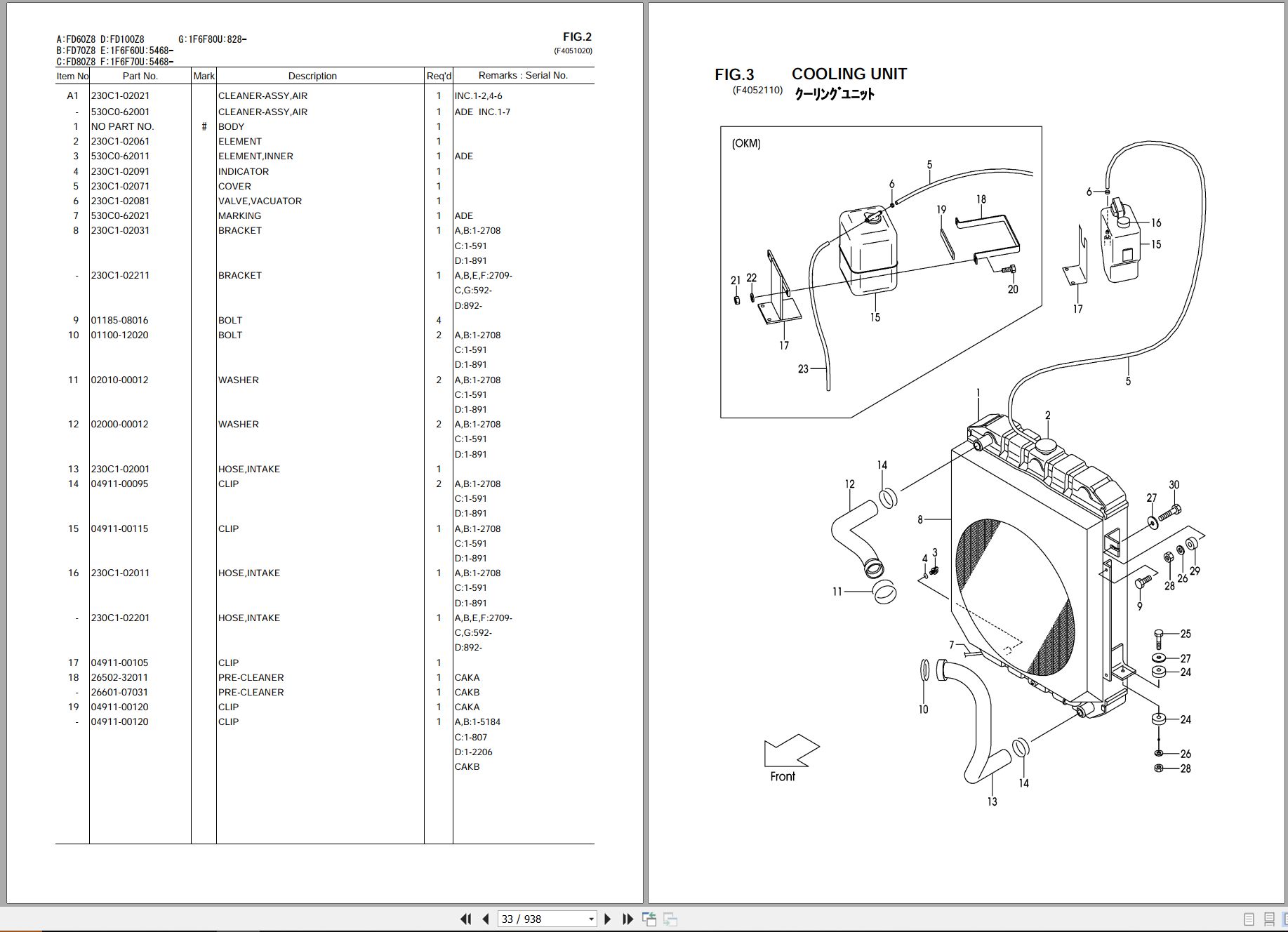 TCM UniCarriers Forklift Truck FD60Z8 to Parts Catalog PCFJE 30C140 2014 2