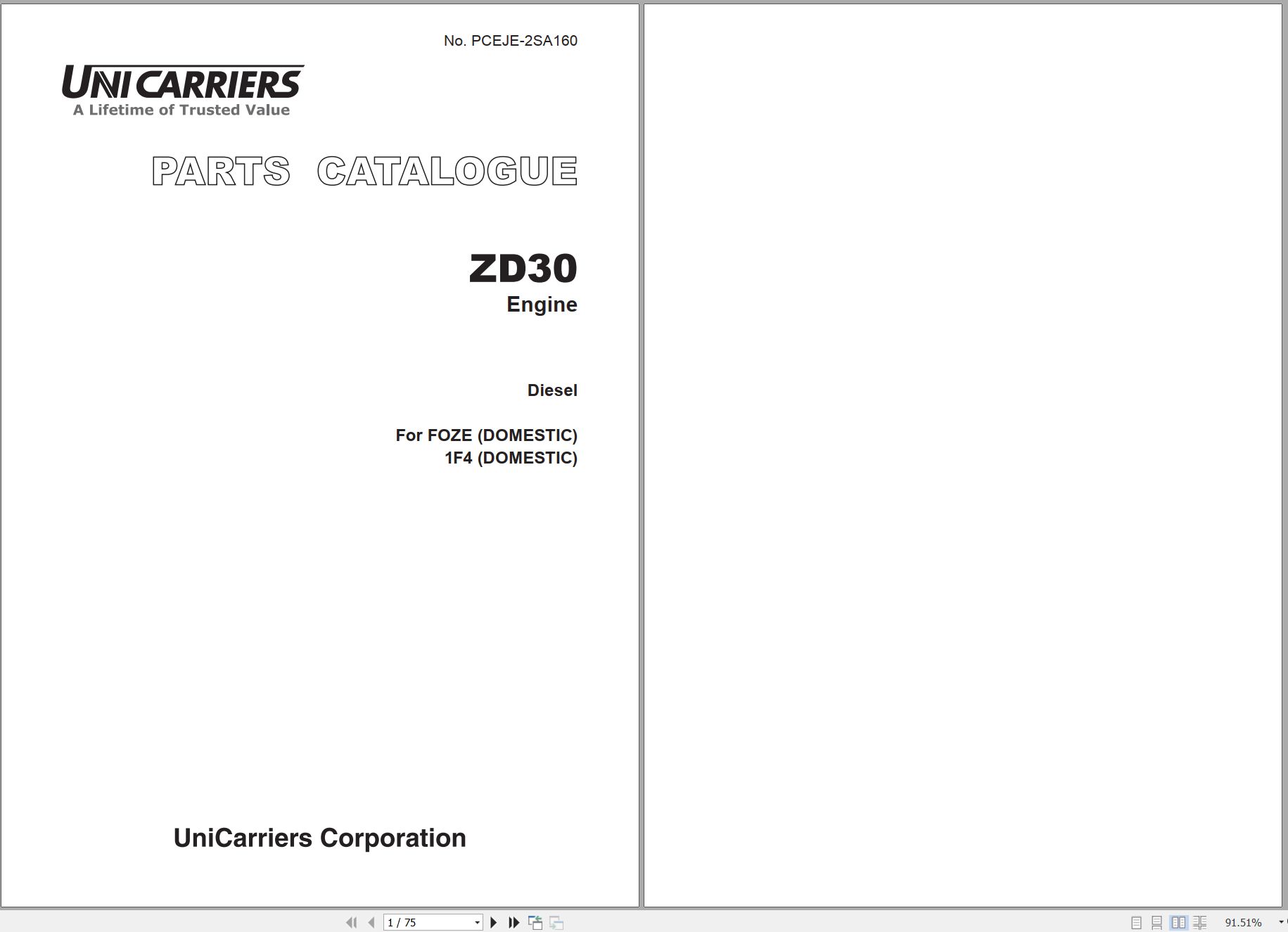 TCM Unicarriers Diesel Engine ZD30 1F4 to ZD30 FOZE ATD Parts Catalog PCEJE 2SA160 2016 1 Copy