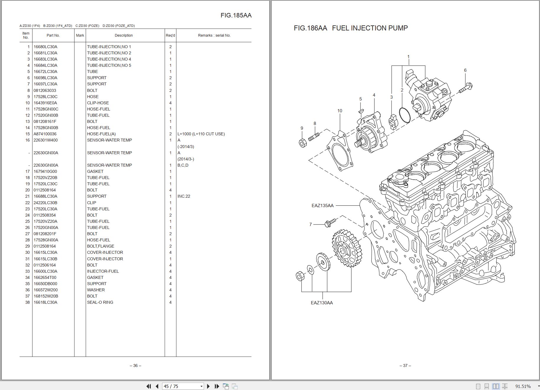 TCM Unicarriers Diesel Engine ZD30 1F4 to ZD30 FOZE ATD Parts Catalog PCEJE 2SA160 2016 2 Copy