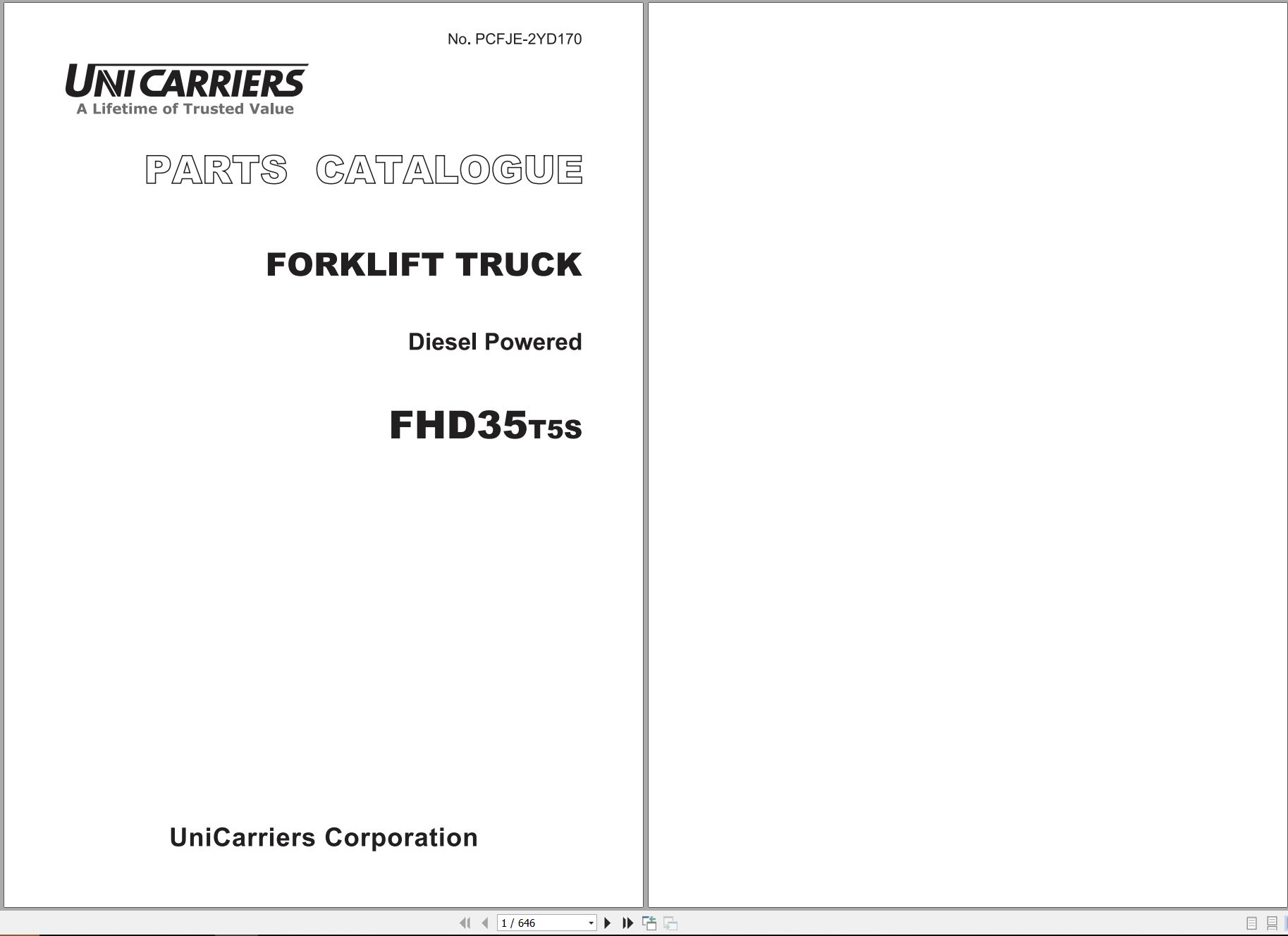 TCM Unicarriers Forklift Truck FHD35T5S Parts Catalog PCFJE 2YD170 2016 1