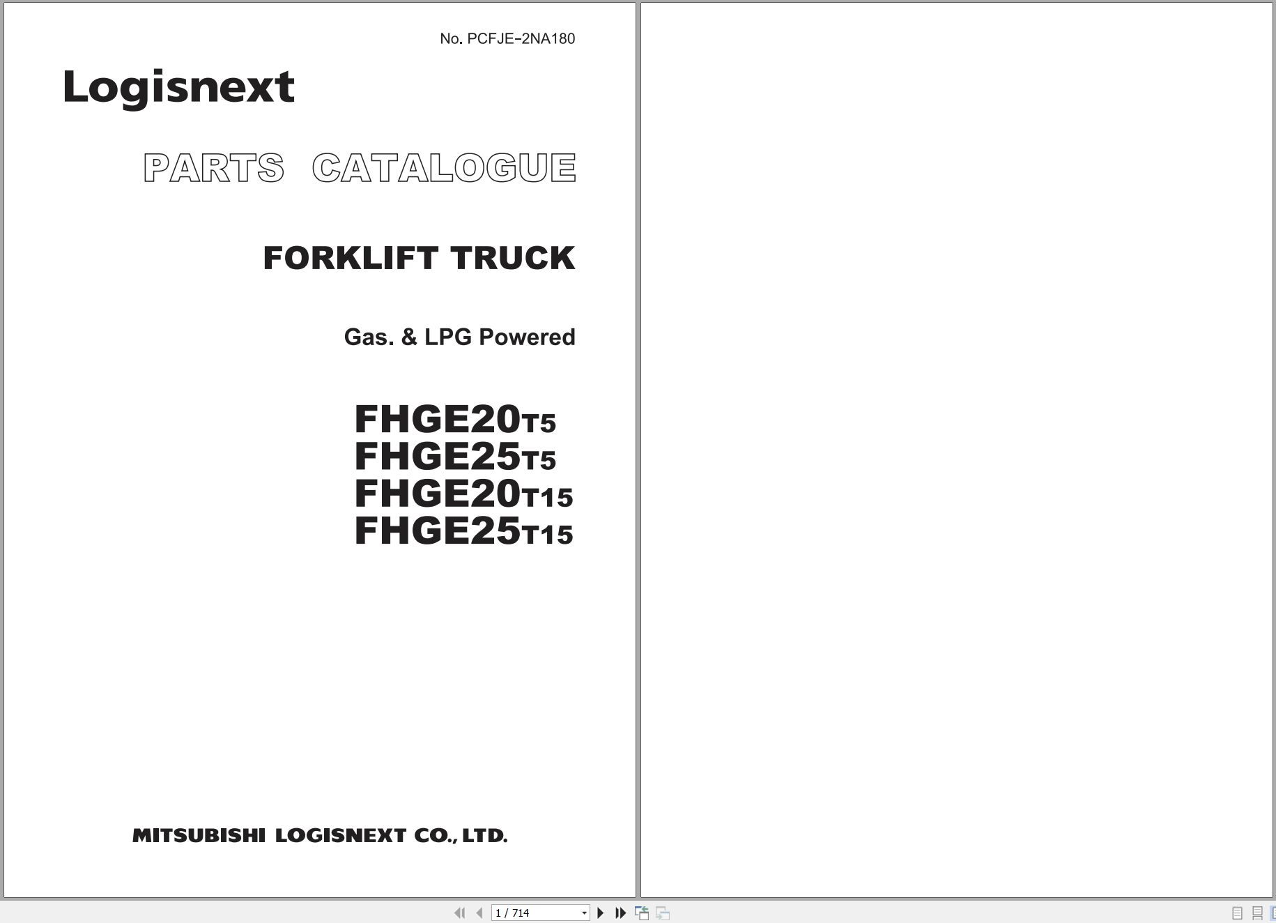 TCM Unicarriers Forklift Truck FHGE20T5 to FHGE25T15 Parts Catalog PCFJE 2NA180 1