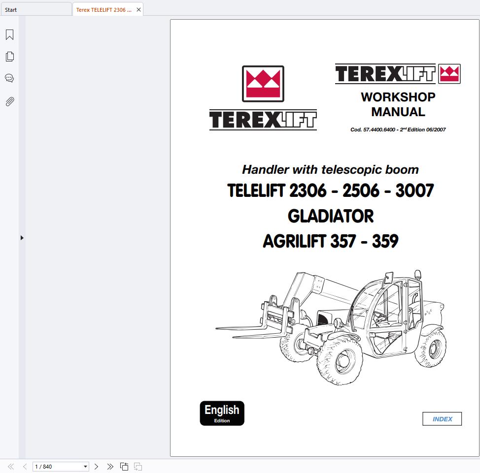 Terex TELELIFT 2306 2506 3007 GLADIATOR AGRILIFT 357 359 Workshop Manual 57.4400 (1)