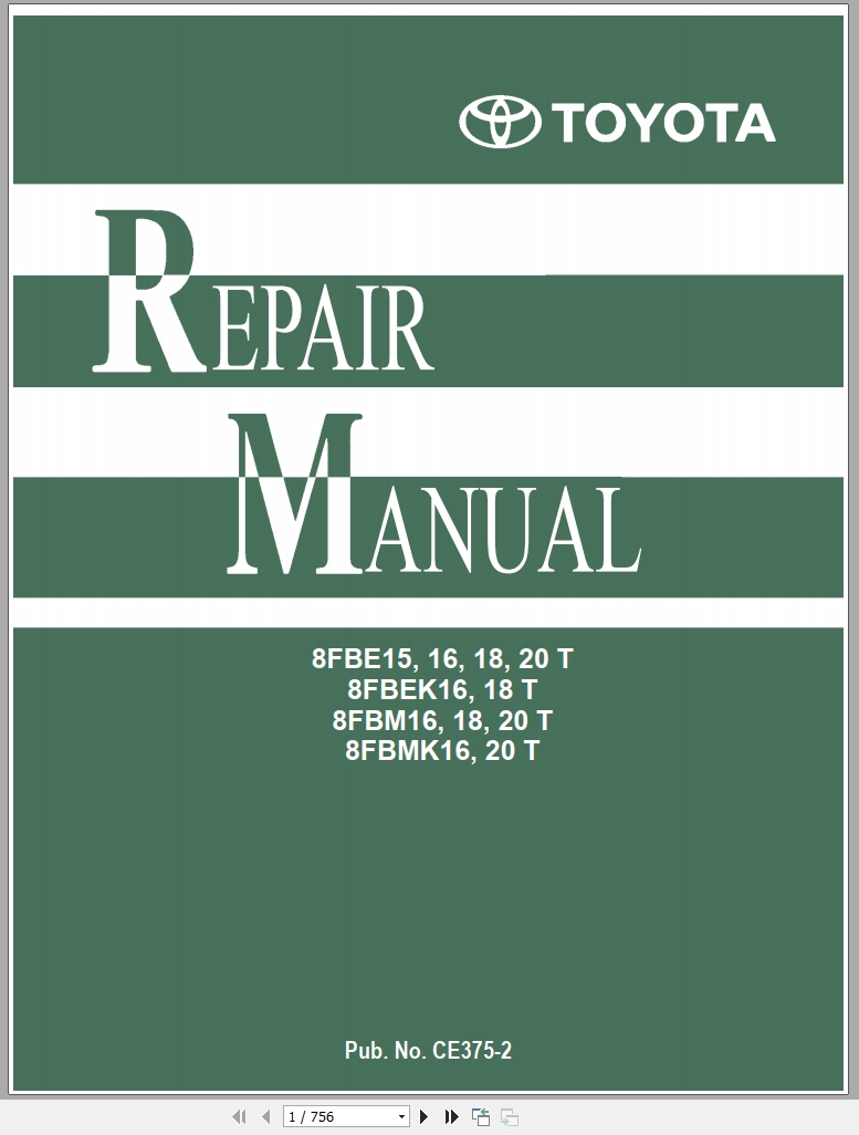 Toyota Forklift 8FBE15T to 8FBMK20T Repair Manual Wiring Diagram CE375 2 2018 1