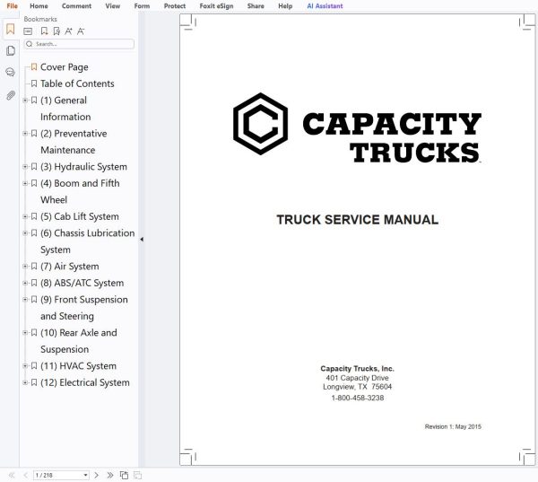 Capacity Trucks TJ Sabre Series Service Manual 2015 1 Capacity Trucks TJ Sabre Series Service Manual 2015 1