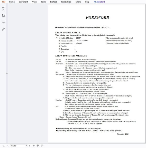 Develon Wheel Loader DL867 Parts Catalog 2025 EN ZH 1