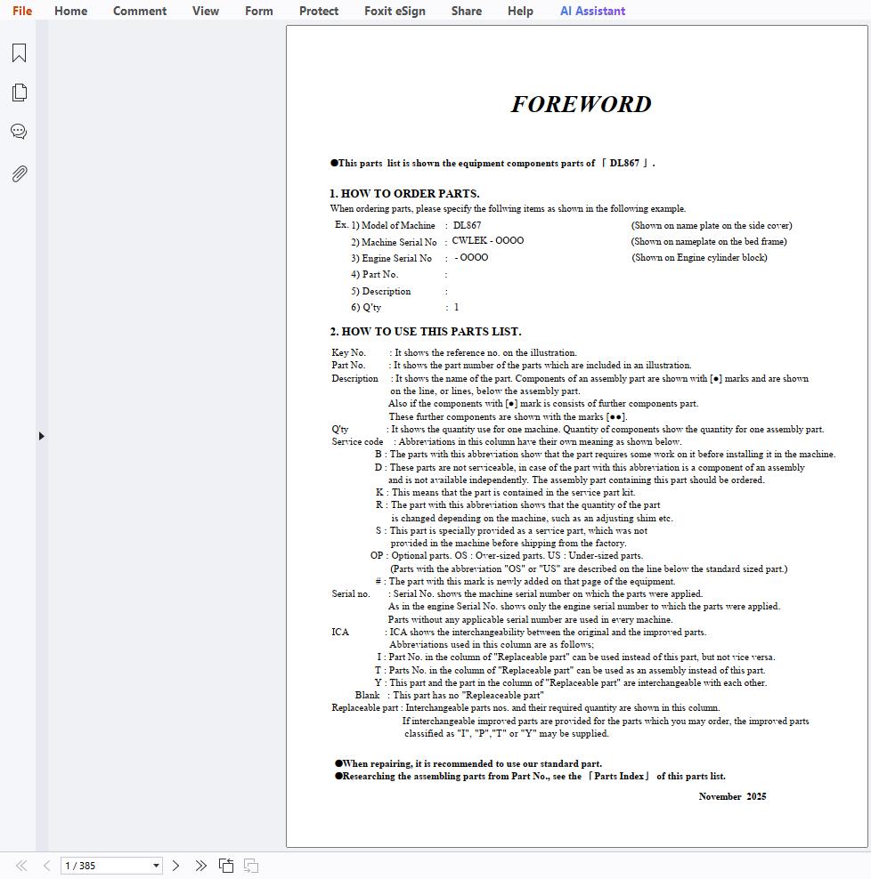 Develon Wheel Loader DL867 Parts Catalog 2025 EN ZH 1