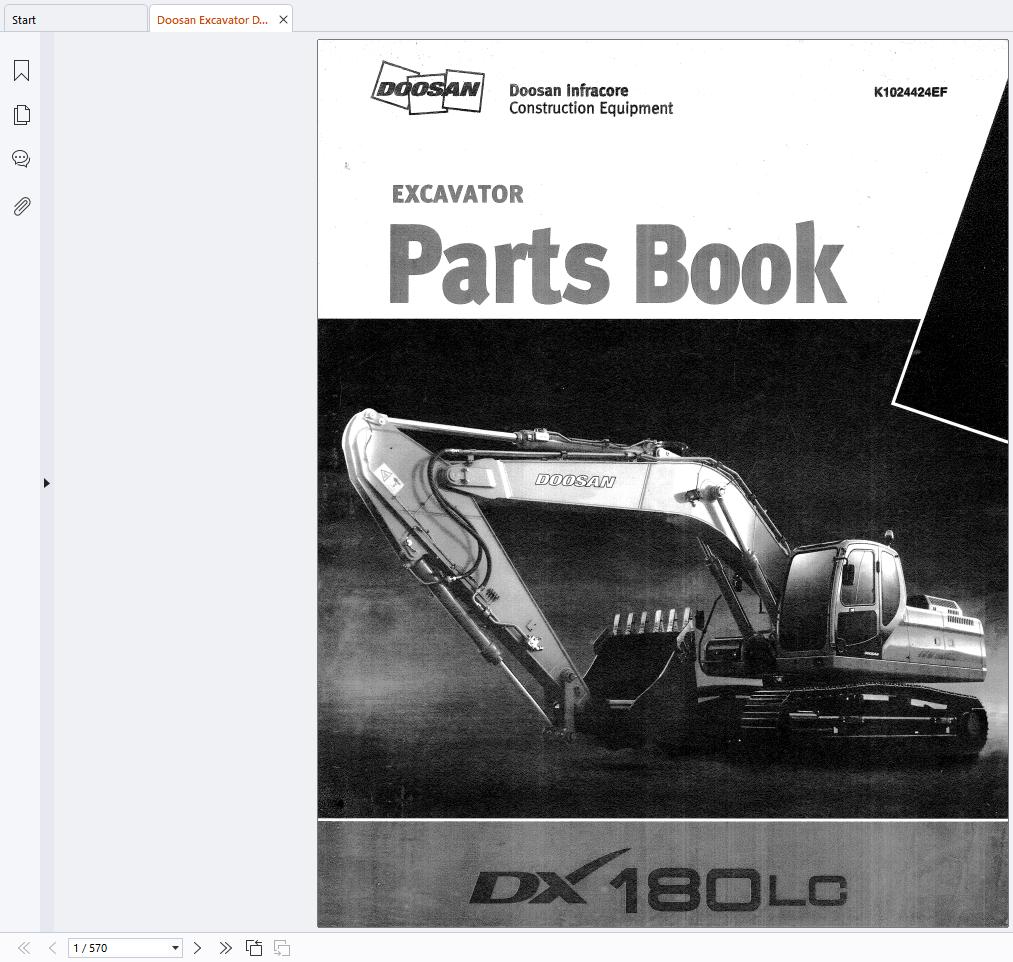 Doosan Excavator DX180LC Parts Book K1024424EF 2006 1