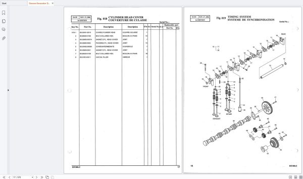 Doosan Excavator DX180LC Parts Book K1024424EF 2006 2
