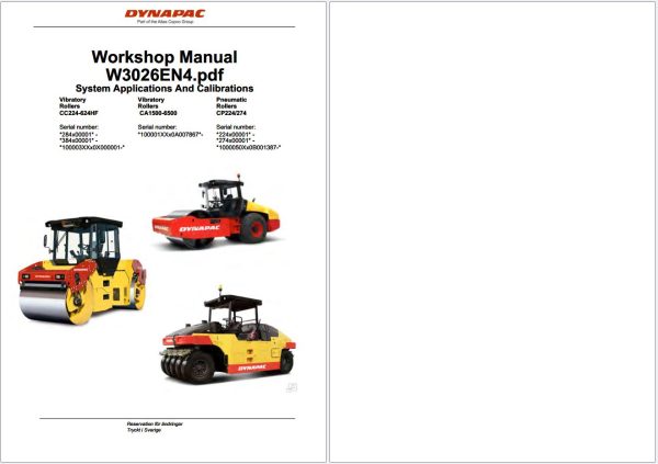 Dynapac Rollers CC224 624HF CA1500 6500 CP224 274 Workshop Manual W3026EN4 1