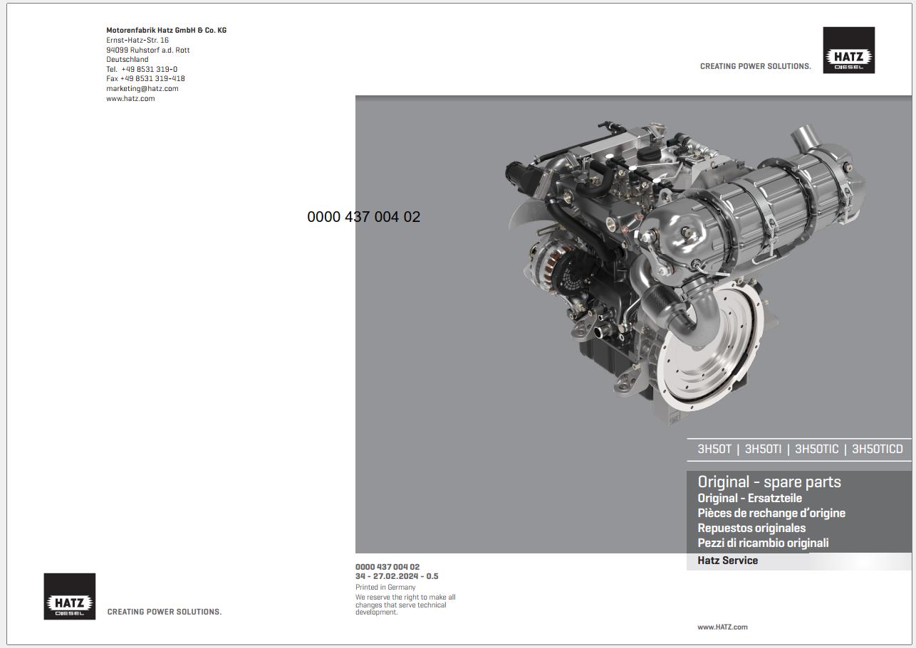 Hatz Engine 3H50T 3H50TI 3H50TIC 3H50TICD Spare Parts Catalog 000043700402 1