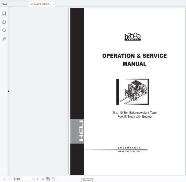 Heli Forklift H2000 Series 5 10t CPCD50 CPCD100 Operation Service Manual 1