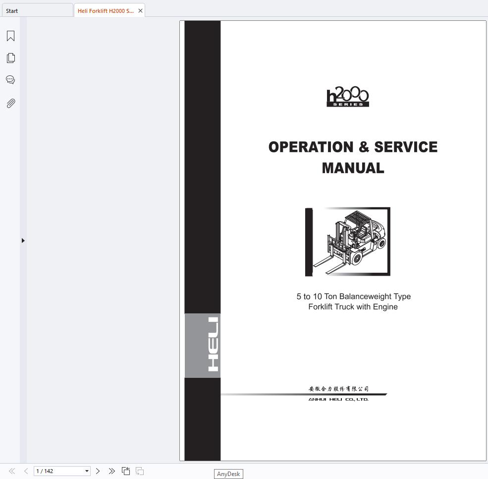 Heli Forklift H2000 Series 5 10t CPCD50 CPCD100 Operation Service Manual 1